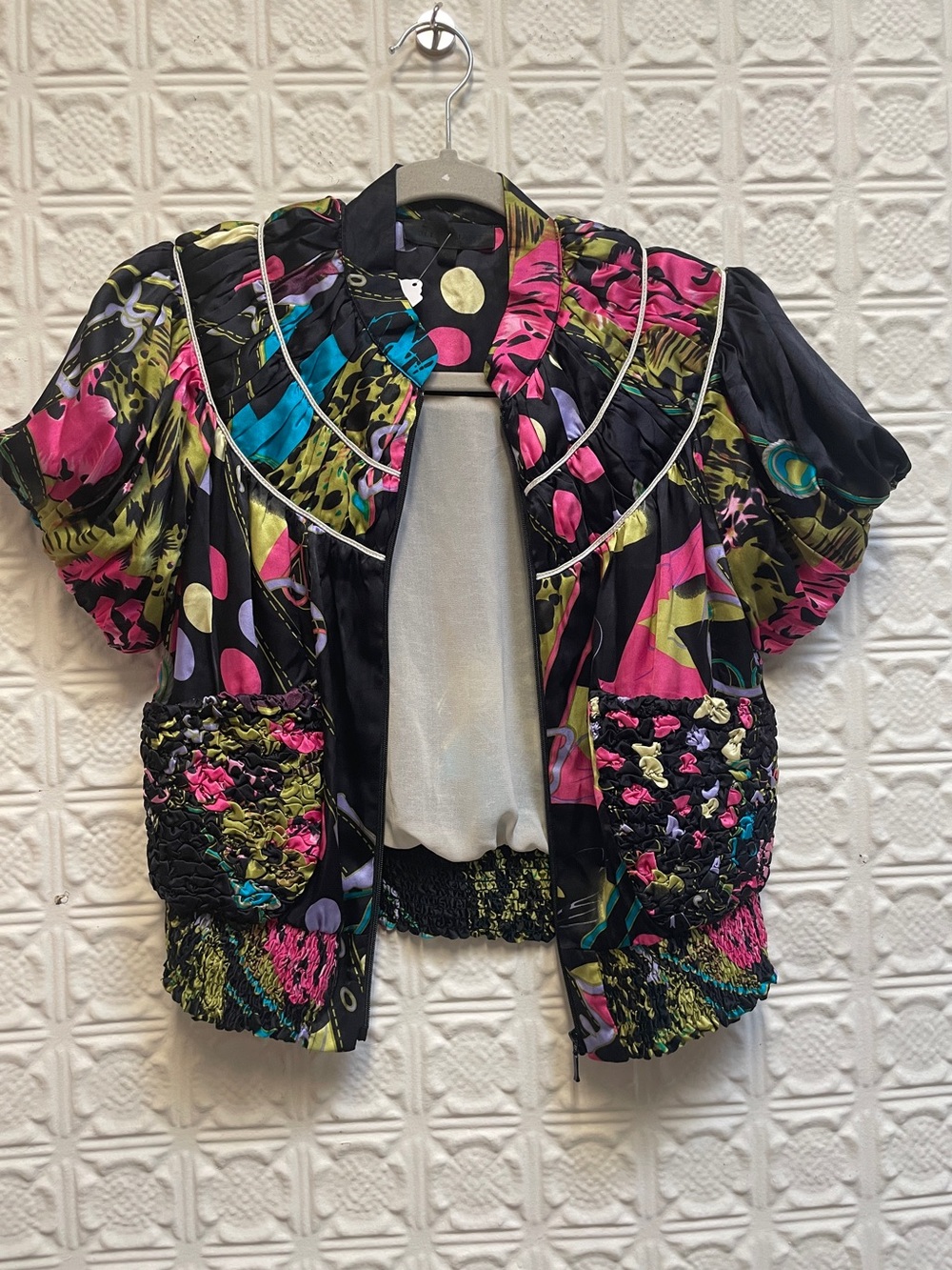 Jill Stuart silk zip up short sleeve